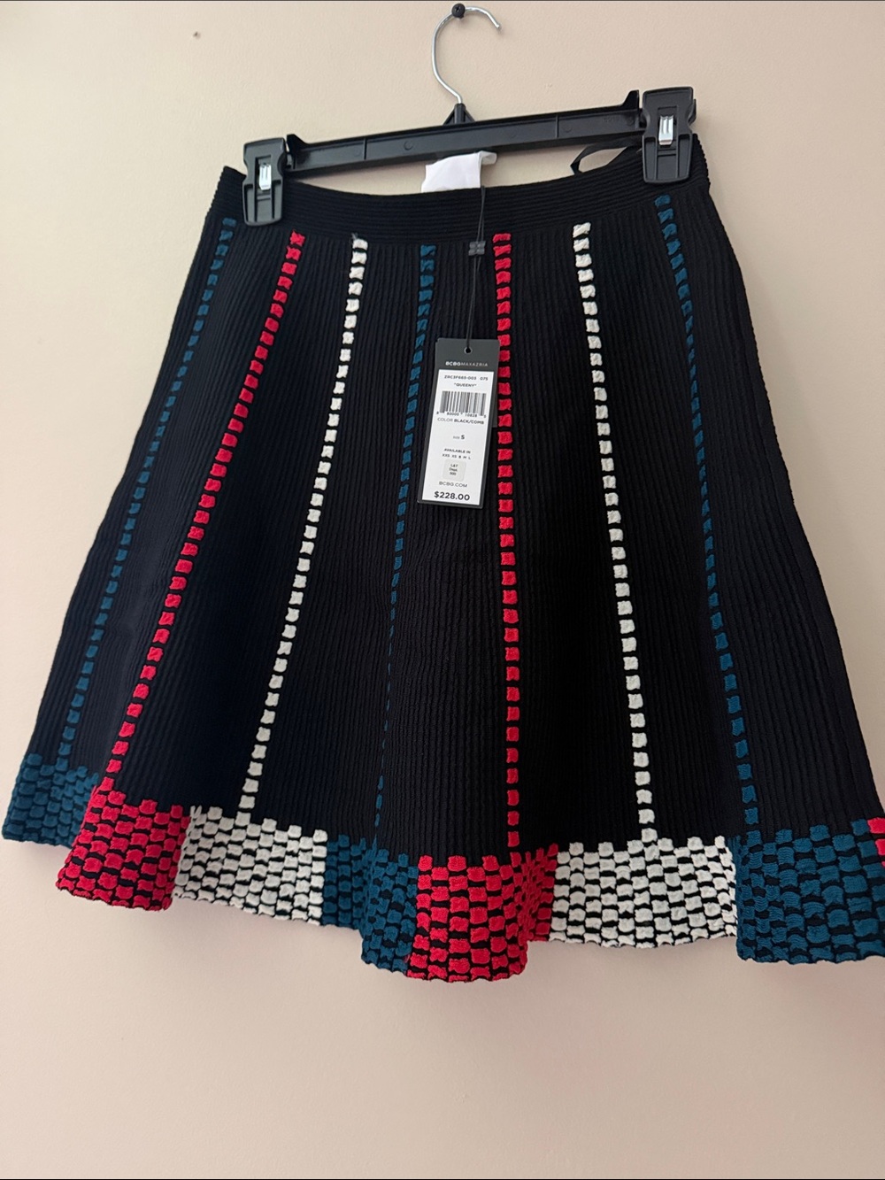 BCBGMaxAzria Black Knit Mini Skirt with Red, White & Blue Trim